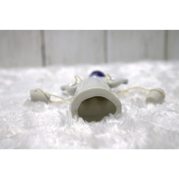 Vintage Blue & White Porcelain Figurine Water Carrier with Buckets 5" Tall - Picture 3 of 4